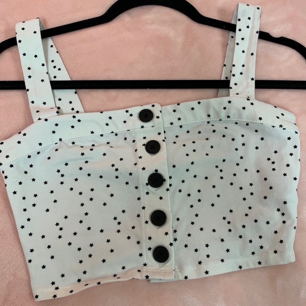 Button up white crop top with a star pattern